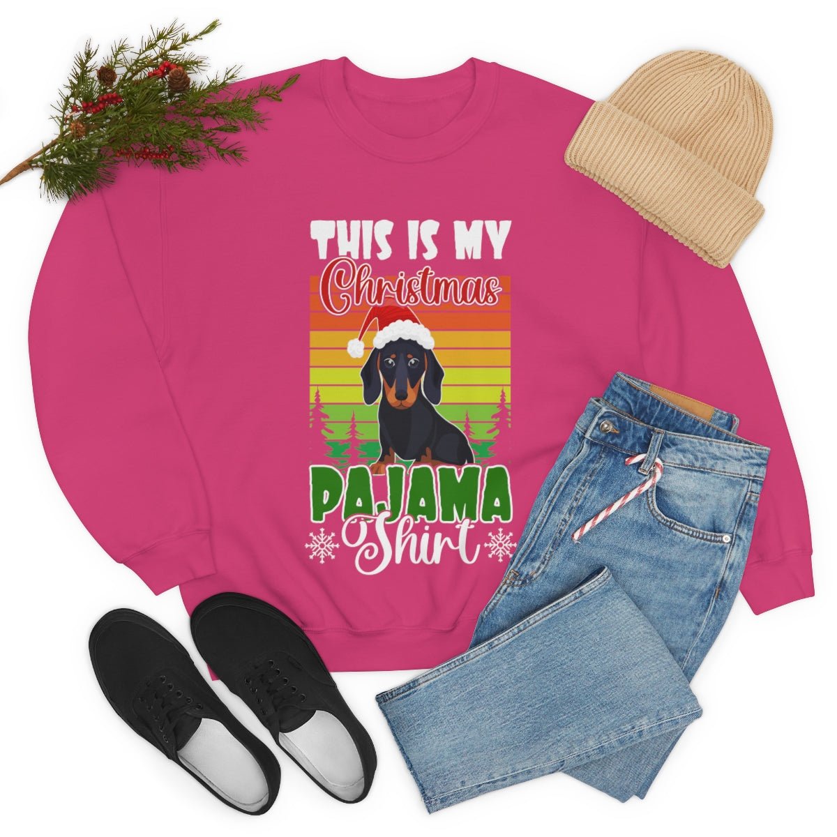 Dachshund christmas sweatshirt Heliconia mock up