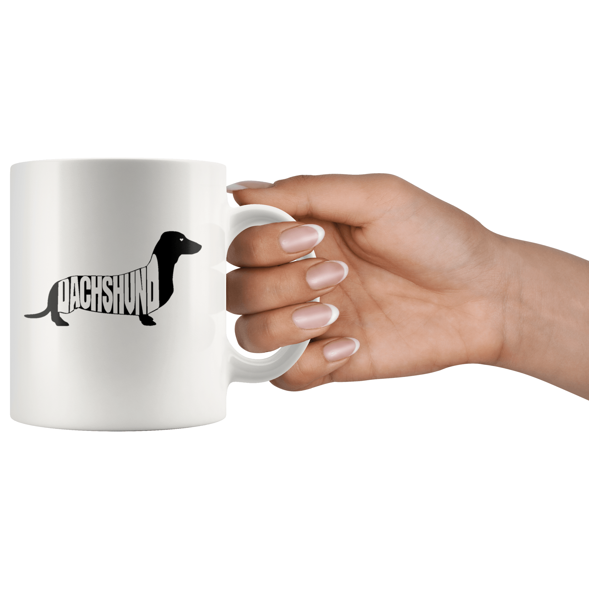 Dachshund silhouette 11oz coffee mug hand holding the handle