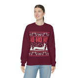 Ho Ho Ho Dachshund Christmas Sweatshirt with model wearing