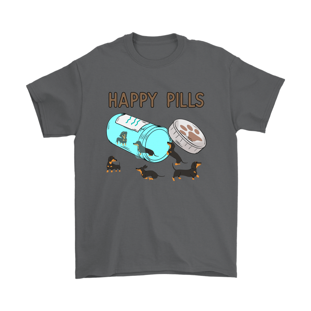 Happy Pills Dachshund Men's Shirt Charcoal Gildan Mens T-Shirt