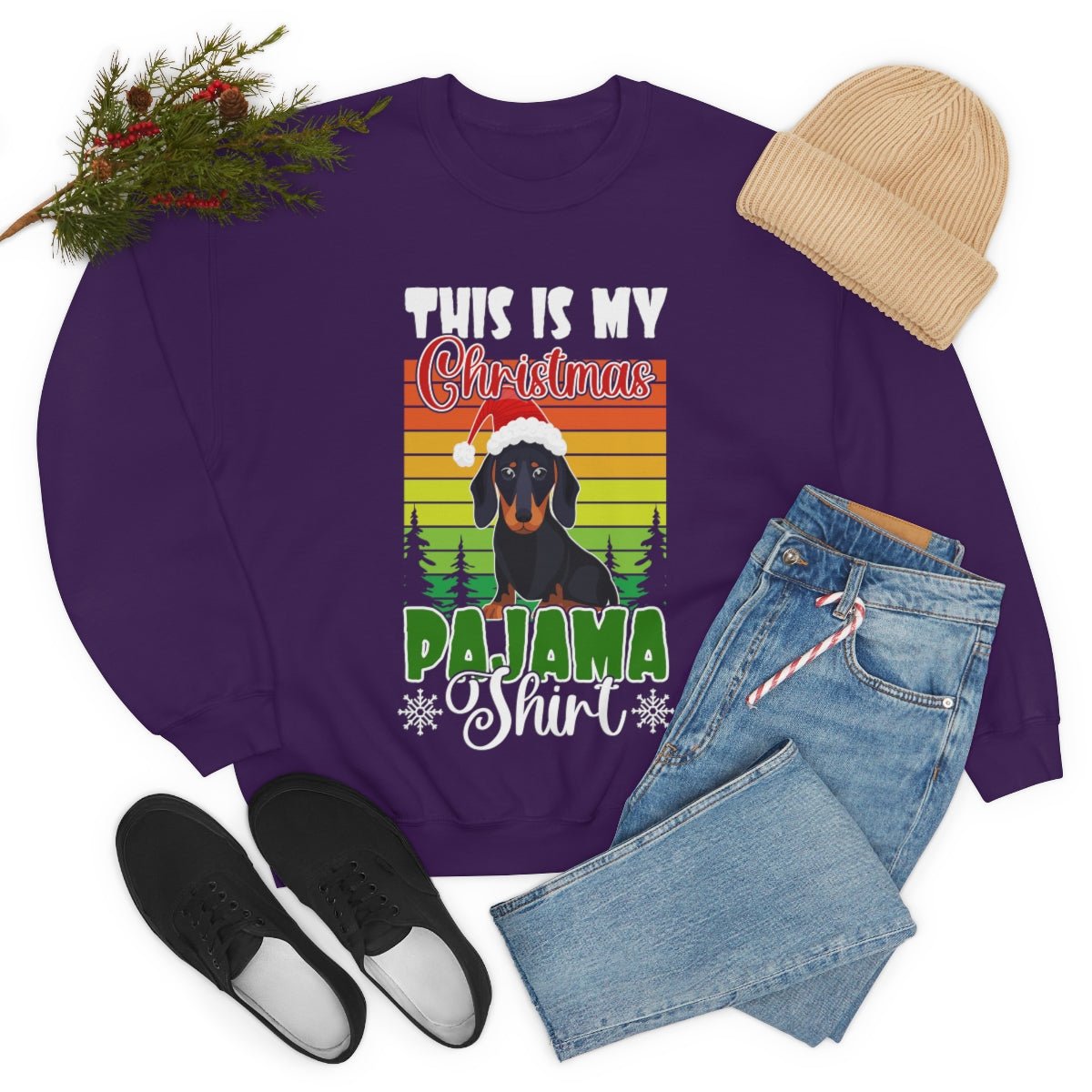 Dachshund christmas sweatshirt Purple mockup