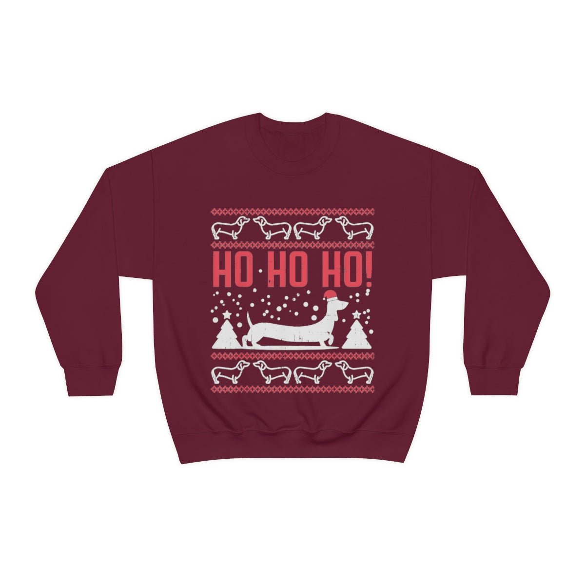 Ho Ho Ho Dachshund Christmas Sweatshirt Maroon