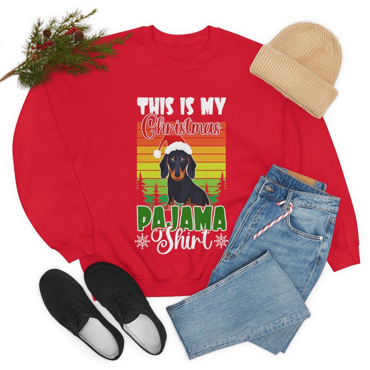 Dachshund christmas sweatshirt Red mockup