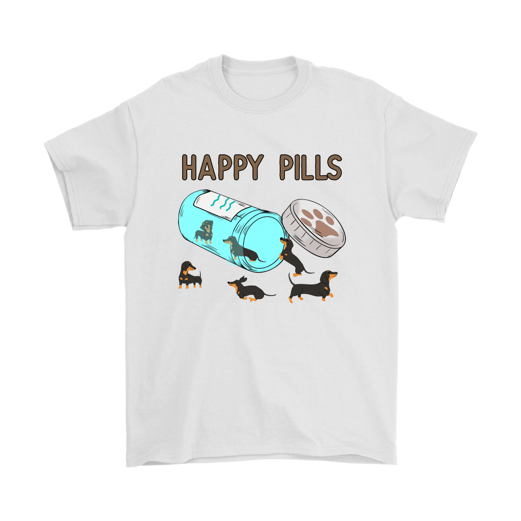 Happy Pills Dachshund Men's Shirt White Gildan Mens T-Shirt