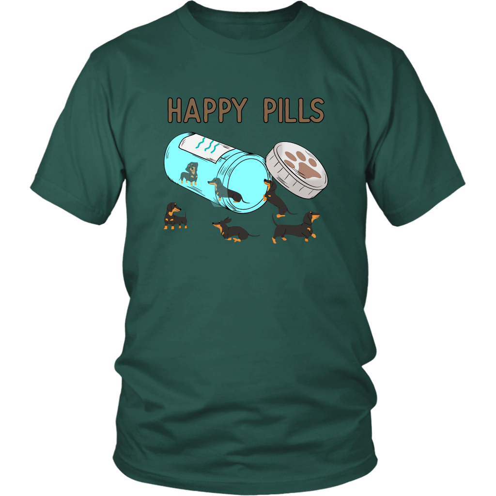 Happy Pills Dachshund T-Shirt Dark Green