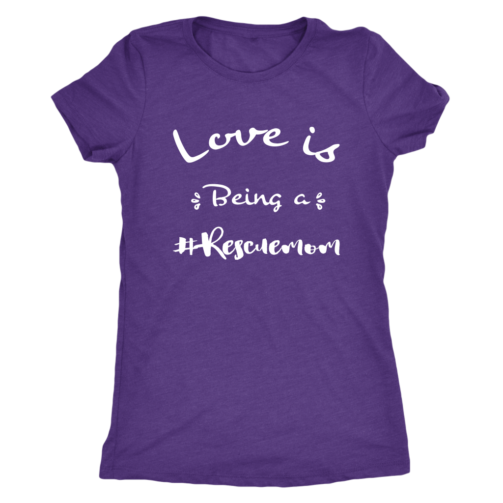 Love is being a rescue mom t-shirt for dog lovers Purple Rush