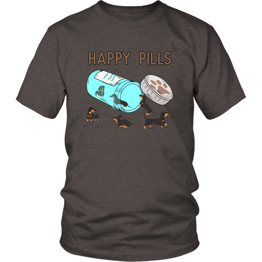 Happy Pills Dachshund T-Shirt Heather Brown