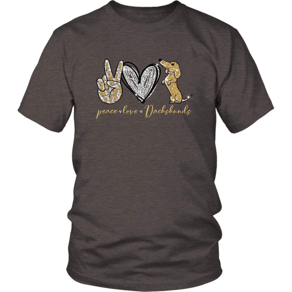 Peace Love Dachshunds Funny Cute Dachshund T-shirt for people Heather Brown