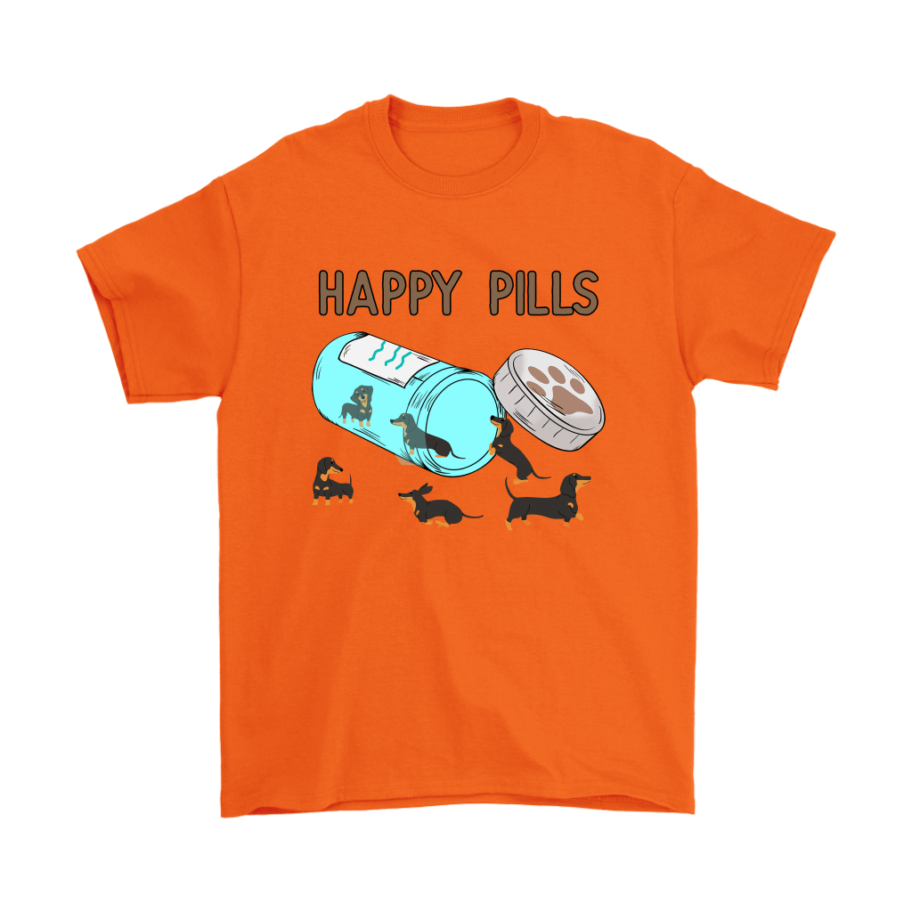 Happy Pills Dachshund Men's Shirt Orange Gildan Mens T-Shirt