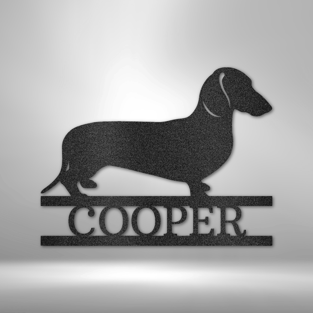 Dachshund Silhouette Personalized Monogram Steel Sign (Right Facing) 12" Black