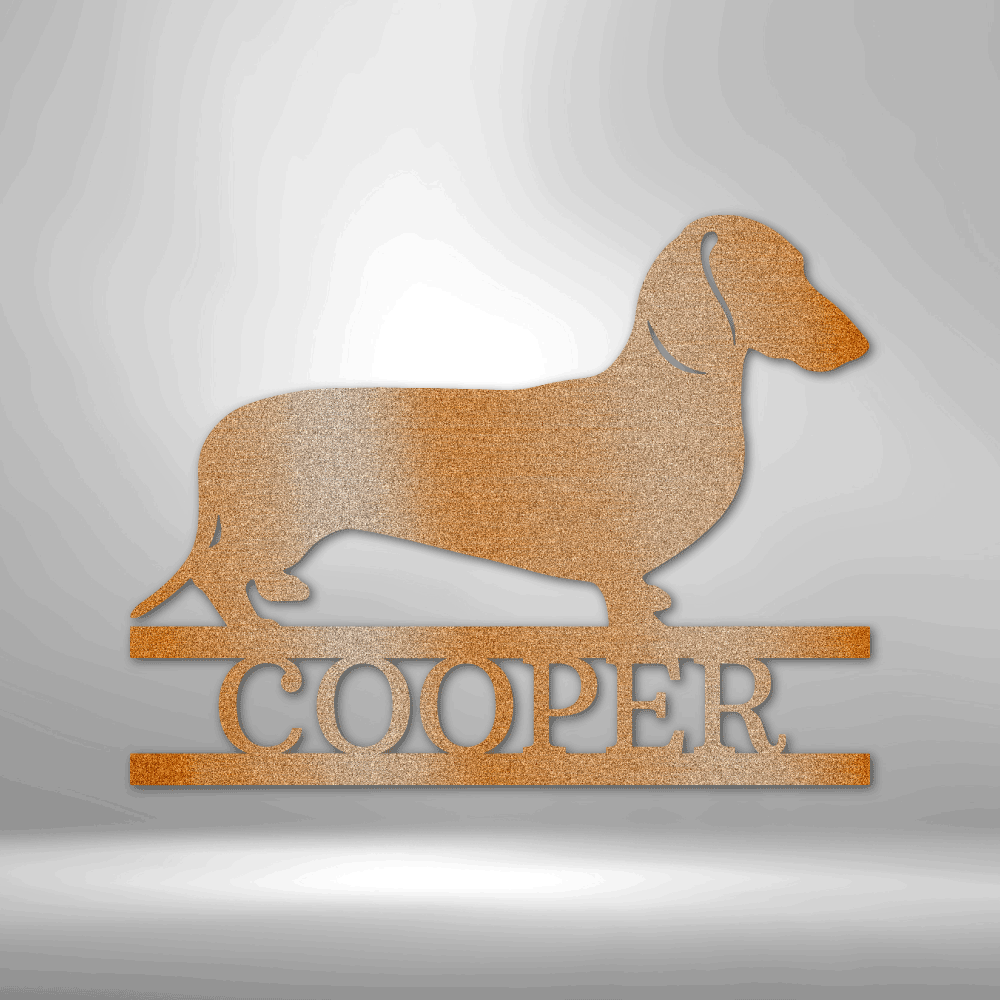 Dachshund Silhouette Personalized Monogram Steel Sign (Right Facing) 12" Copper