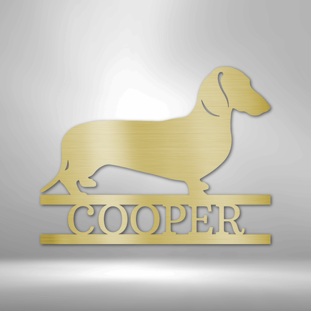 Dachshund Silhouette Personalized Monogram Steel Sign (Right Facing) 12" Gold