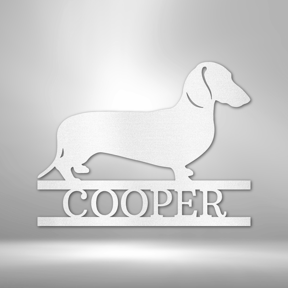 Dachshund Silhouette Personalized Monogram Steel Sign (Right Facing) 12" White