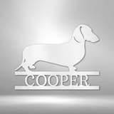 Dachshund Silhouette Personalized Monogram Steel Sign (Right Facing) 12" White