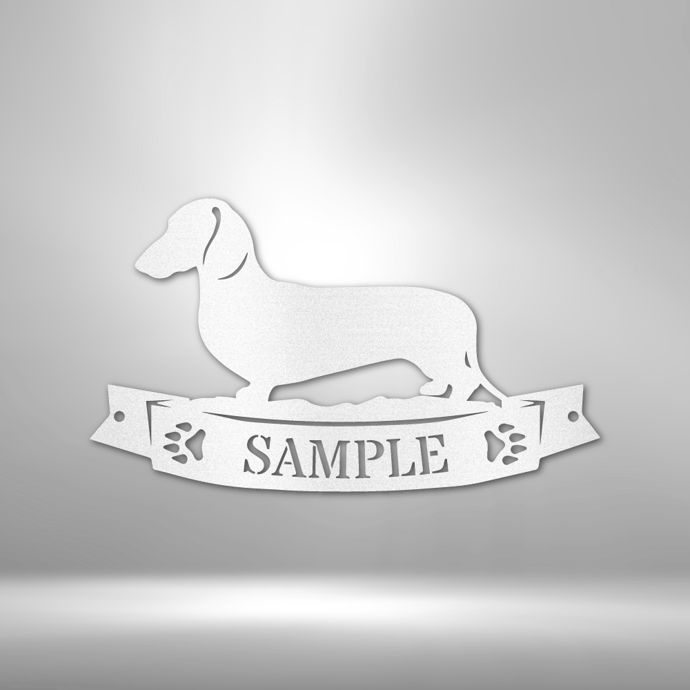Metal dachshund sign for wall decor white