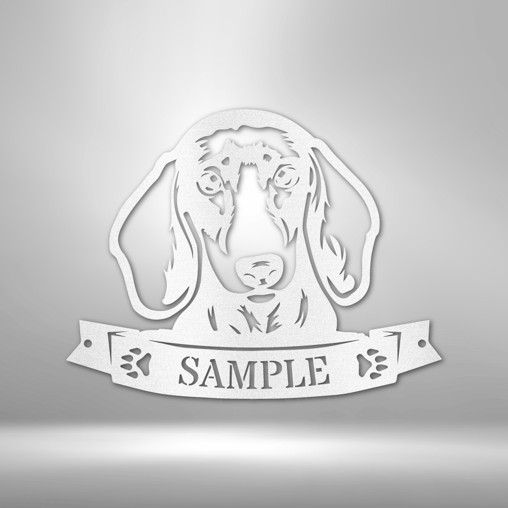 Dachshund silhouette metal sign wall decor white