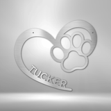 Heart Paw Print Personalized Steel Sign for Dog Lovers 12" Silver