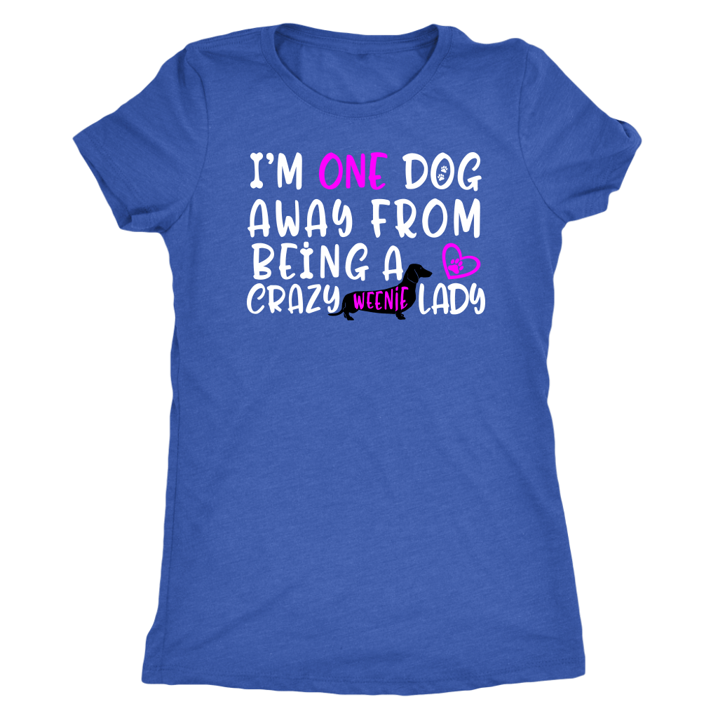 Funny dachshund t shirt one dog away from being a crazy weenie lady vintage royal blue