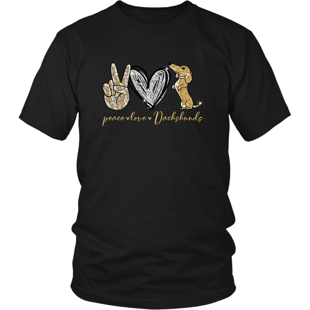 Peace Love Dachshunds Funny Cute Dachshund T-shirt for people Black