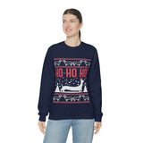 Ho Ho Ho Dachshund Christmas Sweatshirt with model wearing