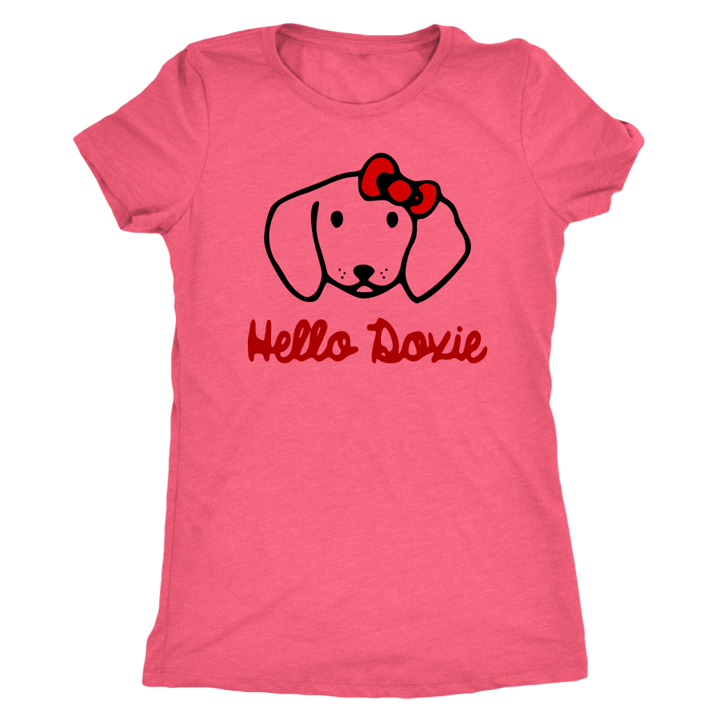 Hello Doxie Dachshund t-shirt for people Vintage Light Pink