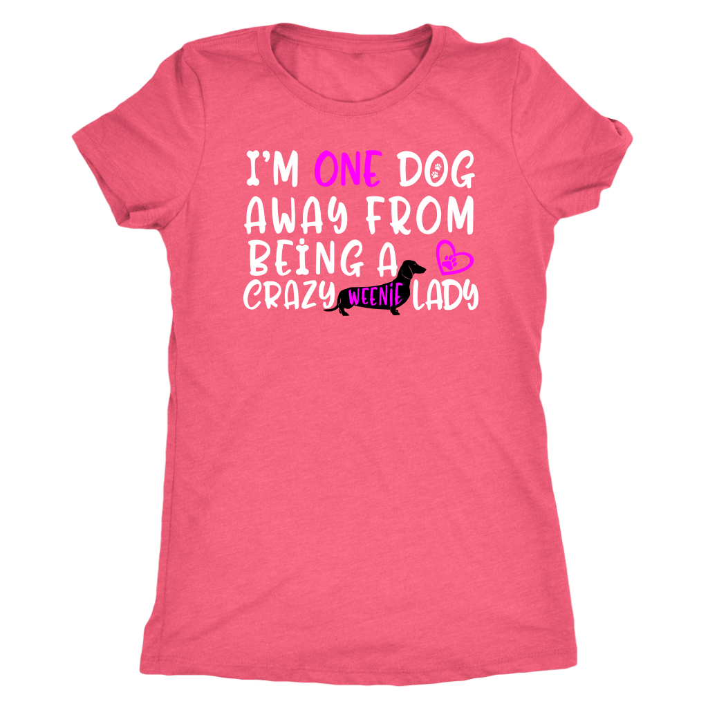 Funny dachshund t shirt one dog away from being a crazy weenie lady vintage light pink