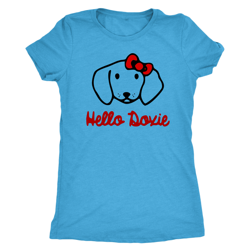 Hello Doxie Dachshund t-shirt for people Vintage Turquoise