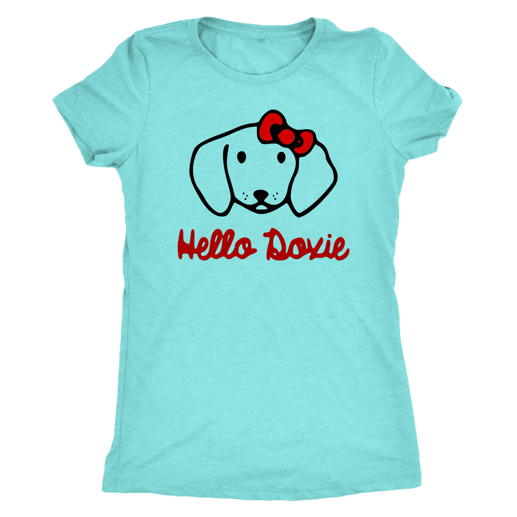 Hello Doxie Dachshund t-shirt for people Tahiti Blue