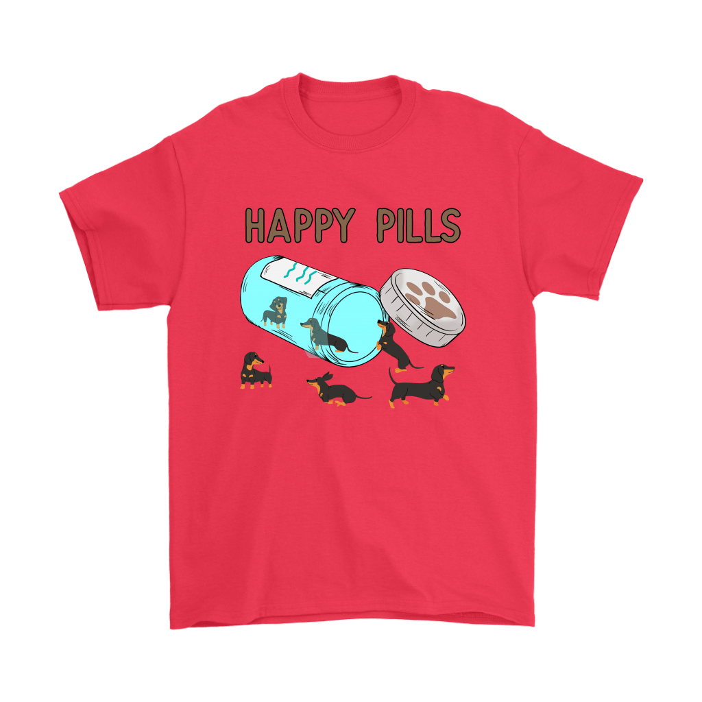Happy Pills Dachshund Men's Shirt Red Gildan Mens T-Shirt