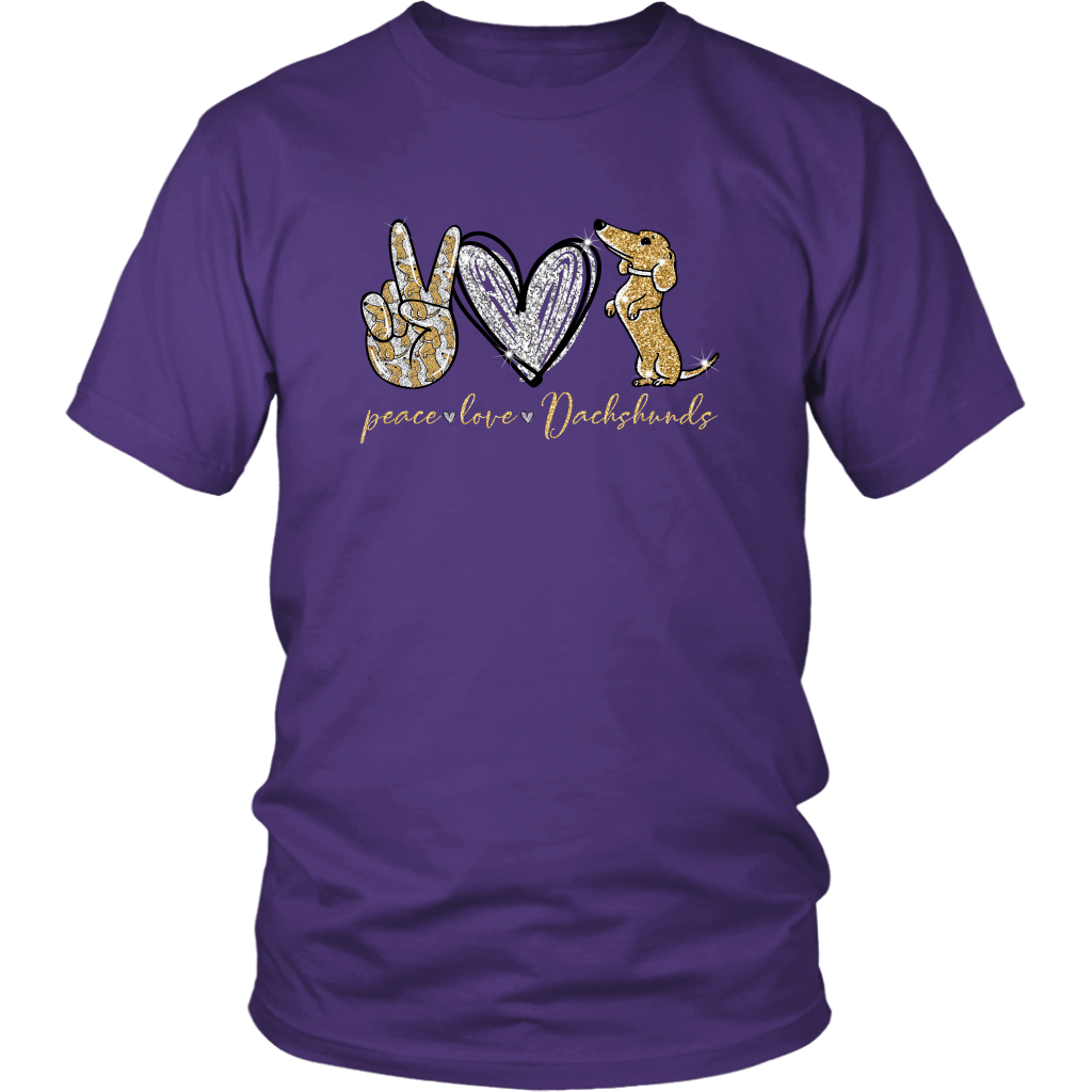 Peace Love Dachshunds Funny Cute Dachshund T-shirt for people Purple