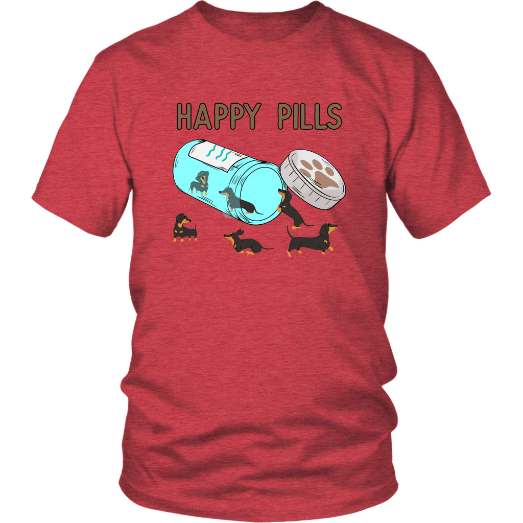 Happy Pills Dachshund T-Shirt Heather Red