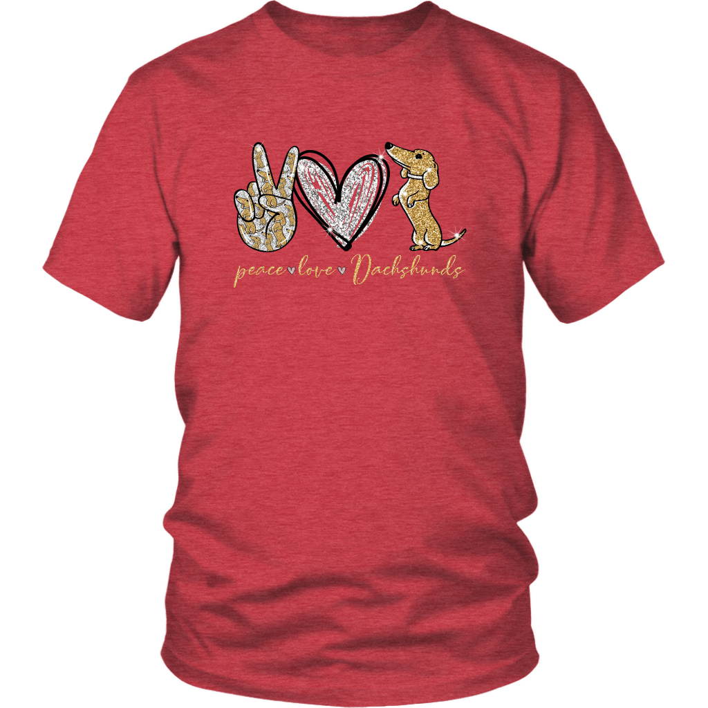 Peace Love Dachshunds Funny Cute Dachshund T-shirt for people Heather Red