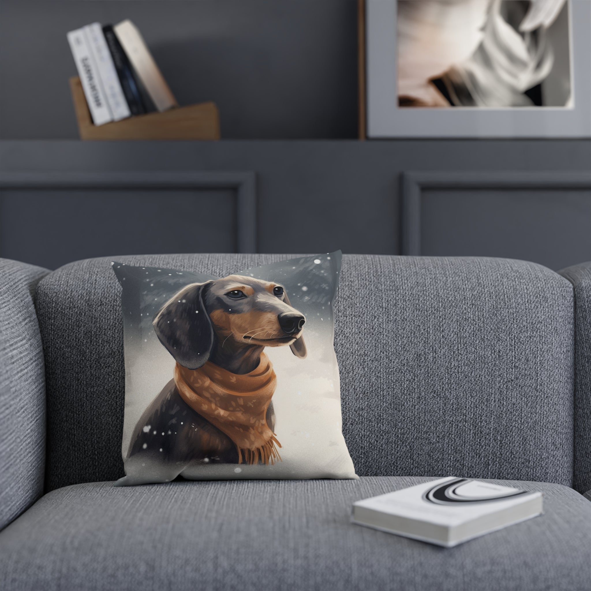 Dachshund themed couch pillow 