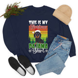 Dachshund christmas sweatshirt Navy mock up with other clothes