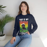 Dachshund christmas sweatshirt Navy model wearing