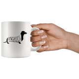 Dachshund silhouette 11oz coffee mug hand holding the handle