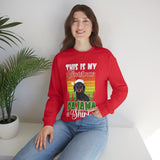 Dachshund christmas sweatshirt Red model wearing