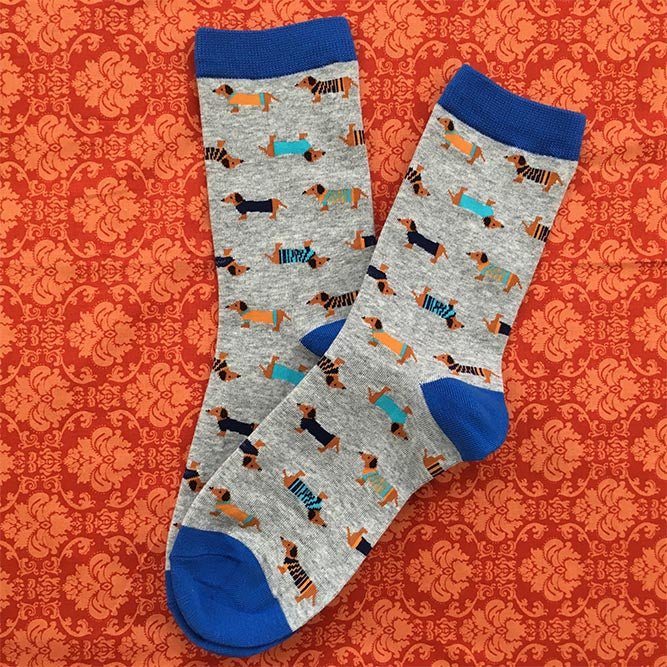 Dachshund Socks for Doxie Lovers Blue and Gray