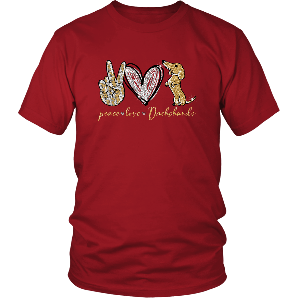 Peace Love Dachshunds Funny Cute Dachshund T-shirt for people Red