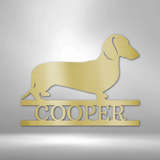 Dachshund Silhouette Personalized Monogram Steel Sign (Right Facing) 12" Gold
