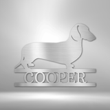 Dachshund Silhouette Personalized Monogram Steel Sign (Right Facing) 12" Silver