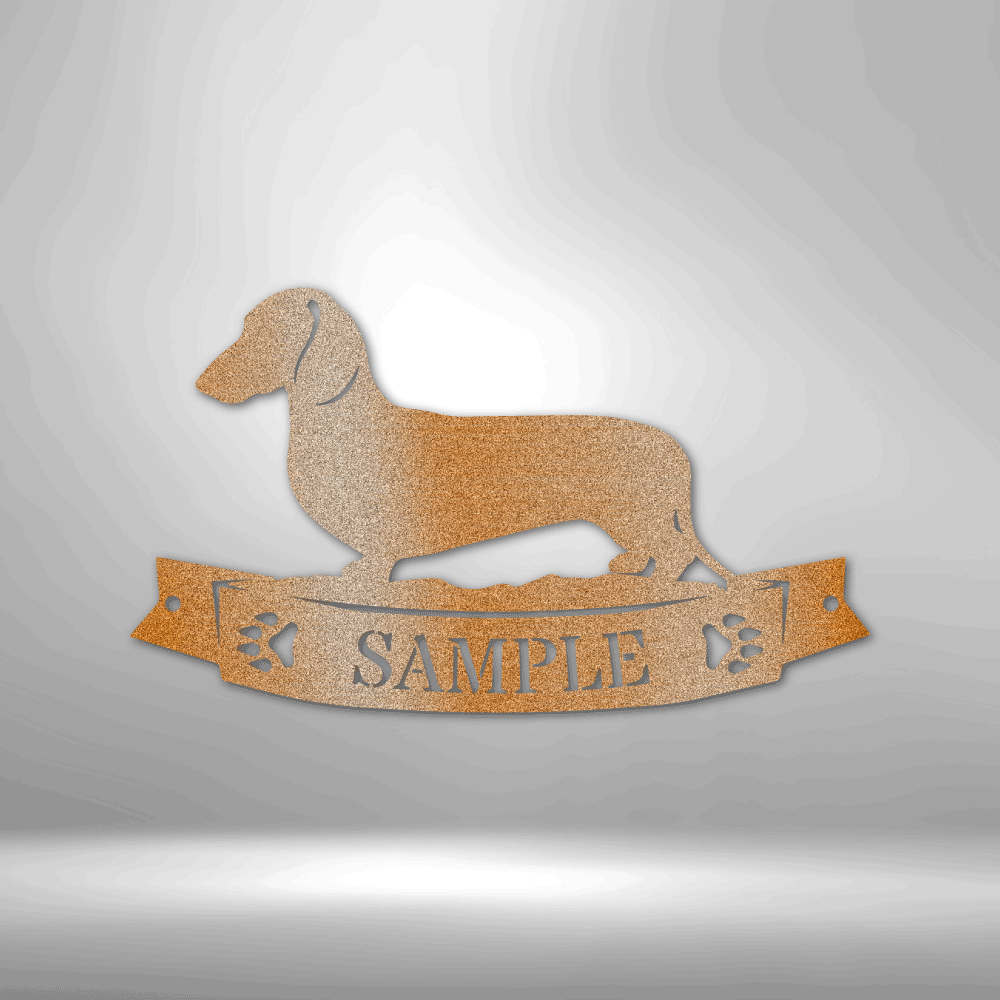 Metal dachshund sign for wall decor copper