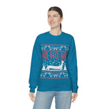 Ho Ho Ho Dachshund Christmas Sweatshirt with model wearing