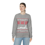 Ho Ho Ho Dachshund Christmas Sweatshirt with model wearing
