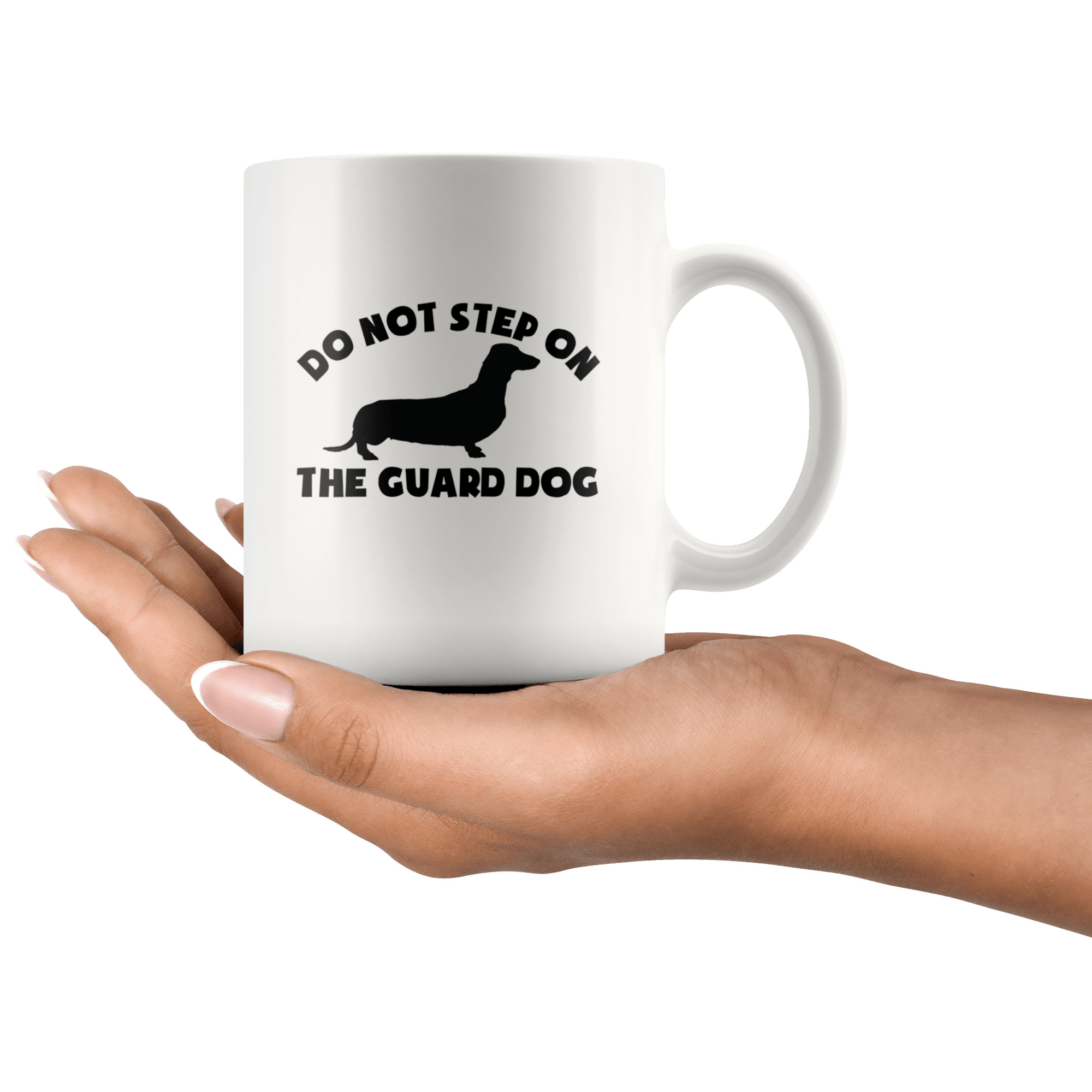 Dachshund silhouette - do not step on the guard dog 11oz coffee mug hand model
