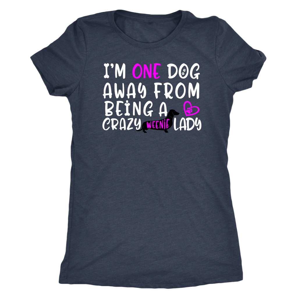 Funny dachshund t shirt one dog away from being a crazy weenie lady vintage navy