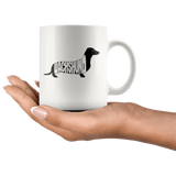 Dachshund silhouette 11oz coffee mug hand holding mug